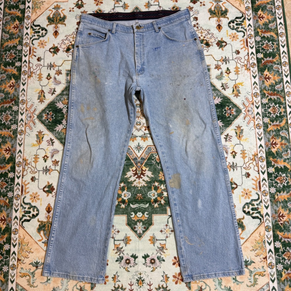 Vintage Wrangler‎ Jeans Mens 34x30 Light Wash Denim Pants Distressed Workwear